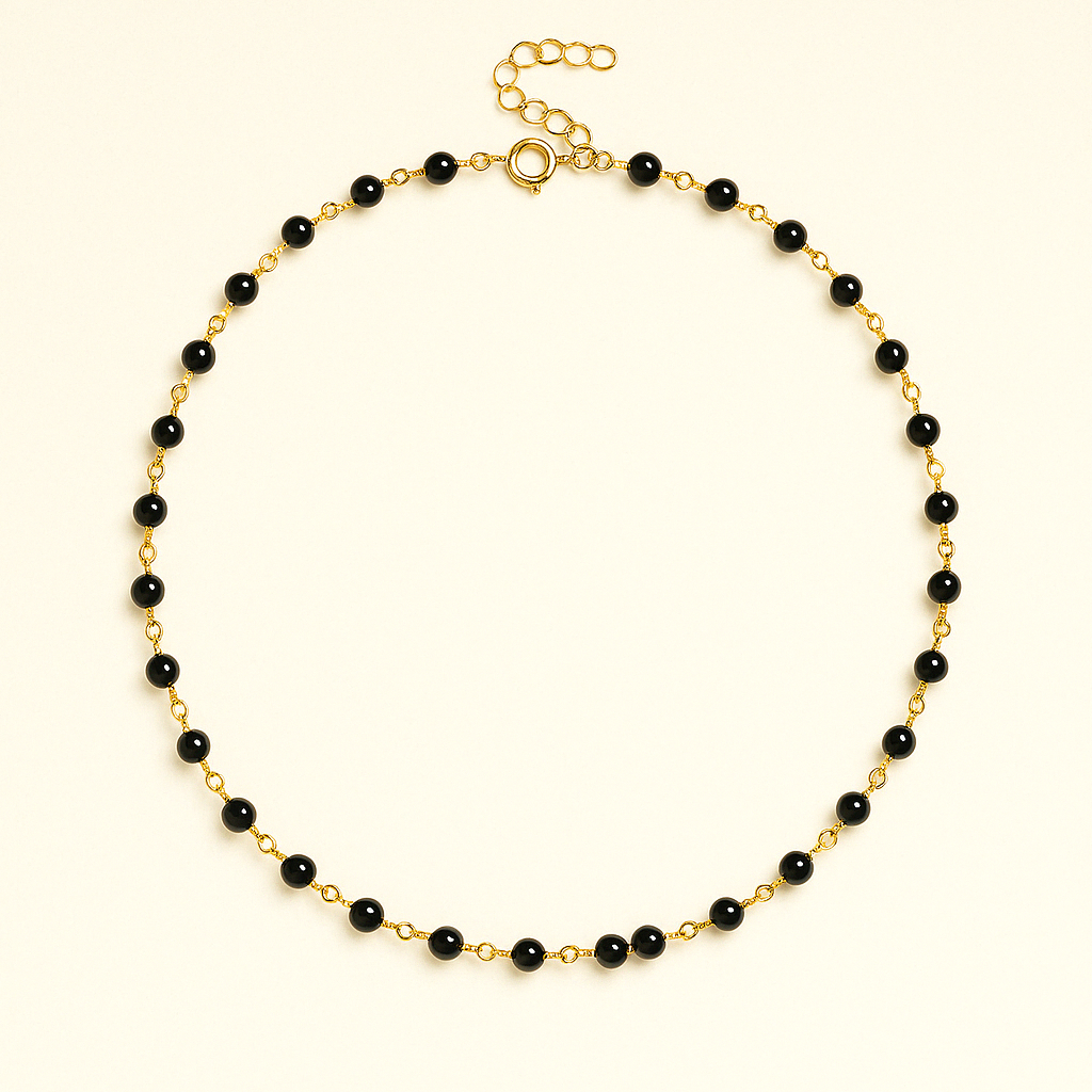 Polished Gold Bead Necklace with Adjustable Chain