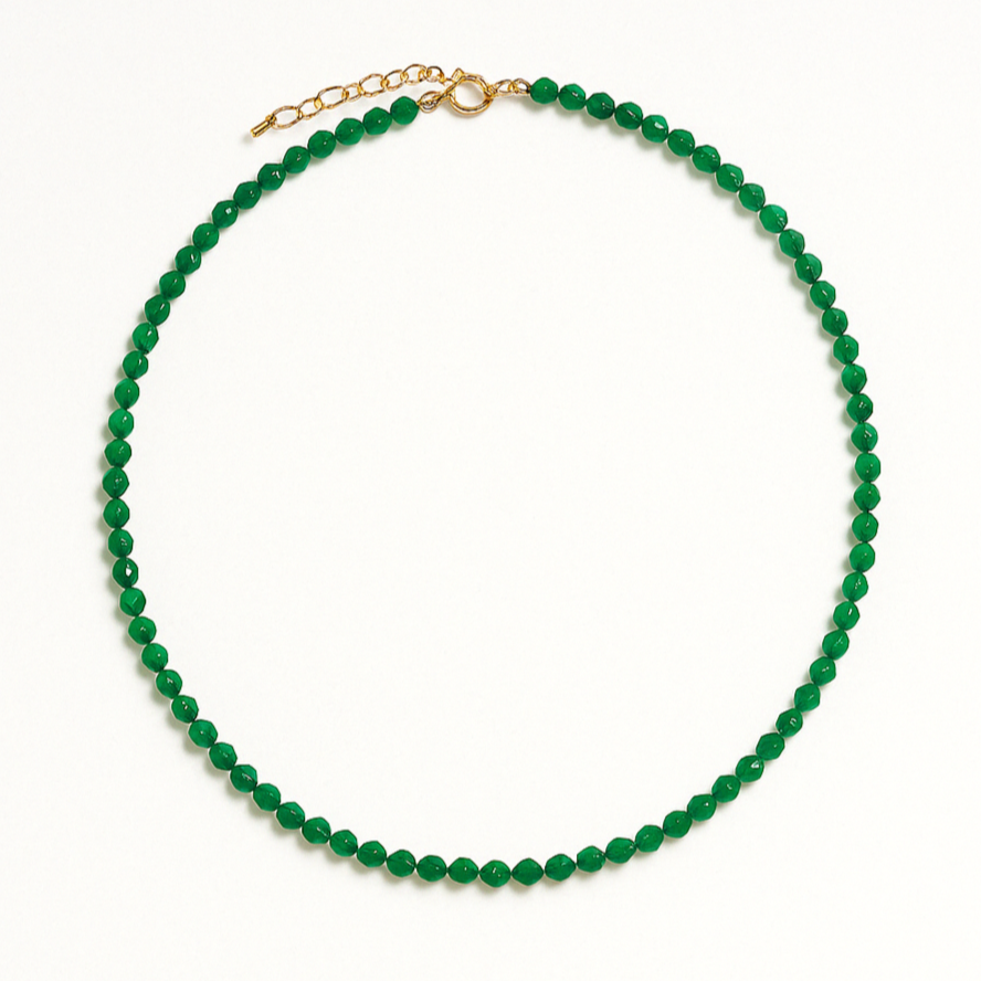 Faceted Green Stone Bead Necklace with Gold Clasp