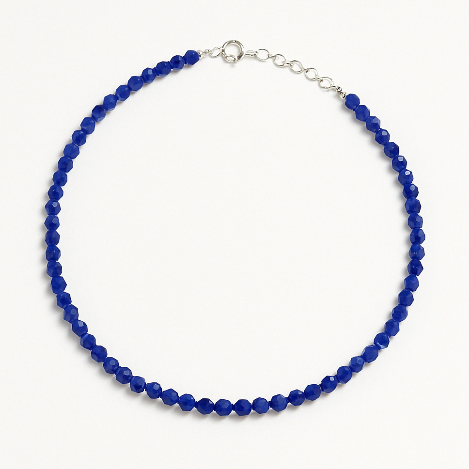 Faceted Blue Stone Bead Necklace with Silver Clasp