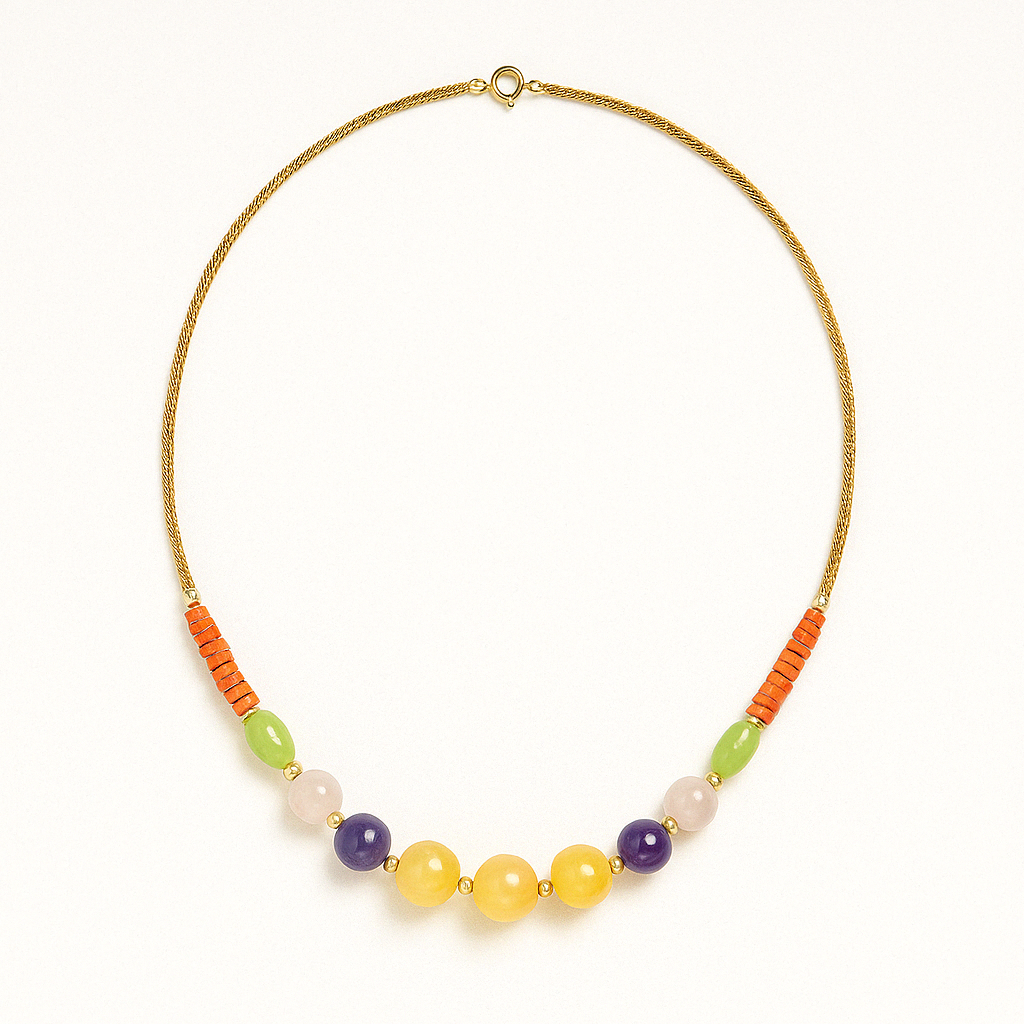 Multi-Gemstone Beaded Necklace with Gold Chain