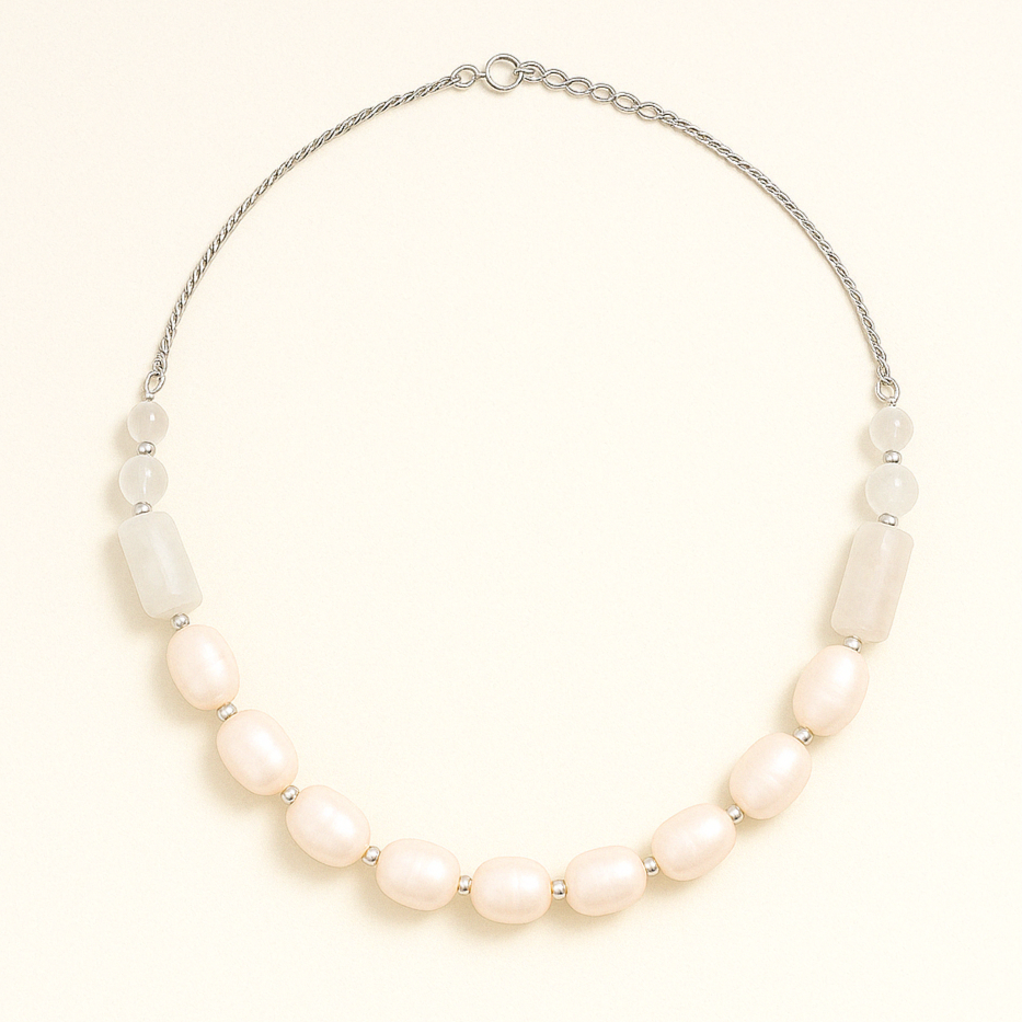 Freshwater Necklace with Silver Chain Gold