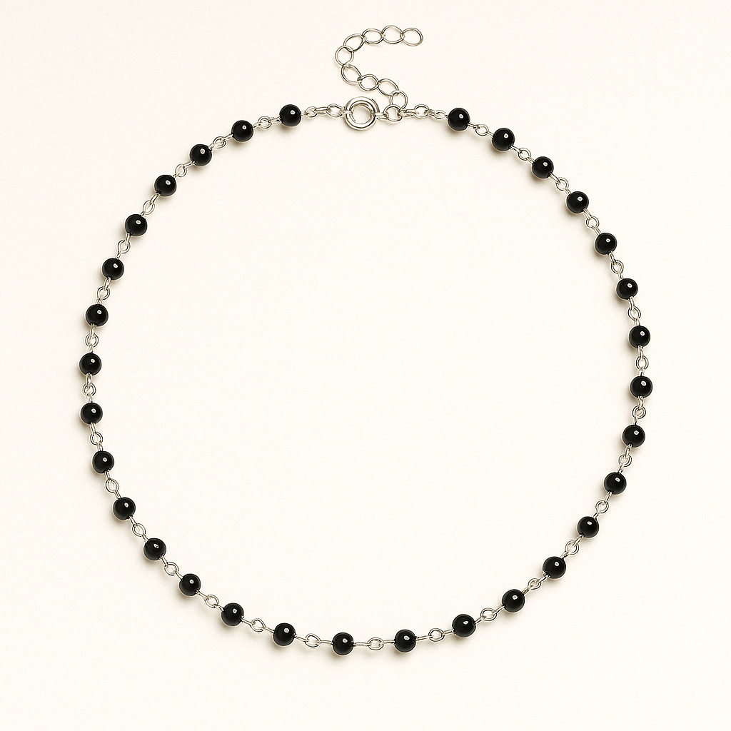 Polished Silver Bead Necklace with Adjustable Chain