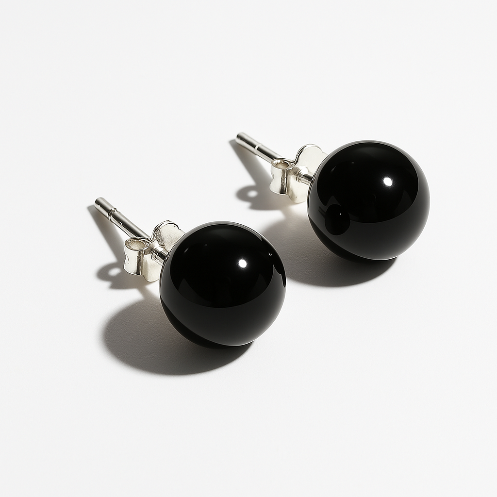 Black Agate Earrings (8mm)