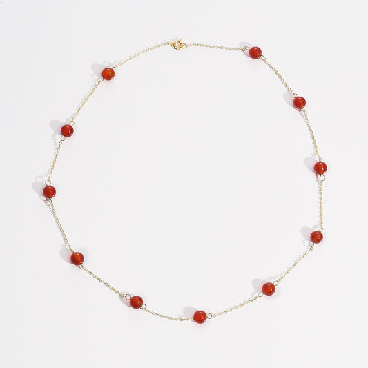 Red Agate Beaded Necklace With 18K plated chain