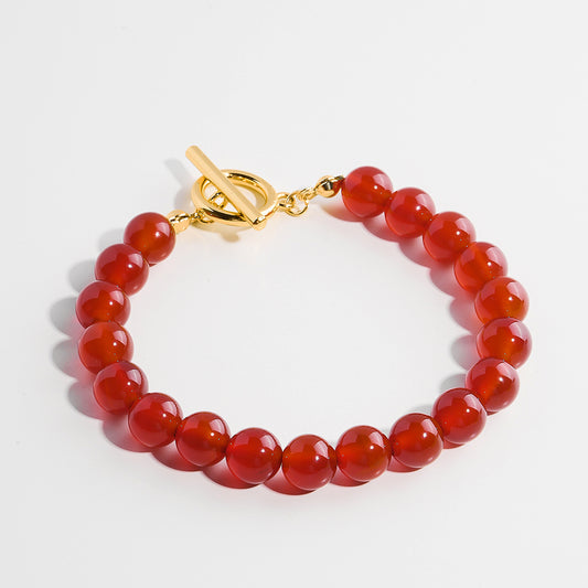 Red Agate Beaded Bracelet