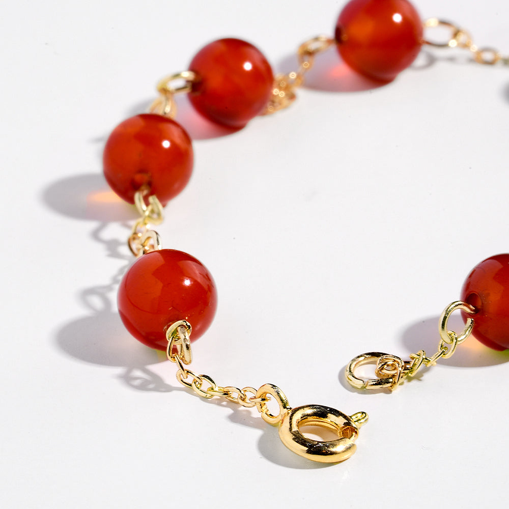 Red Agate Beaded Bracelet With 18K Plated Chain