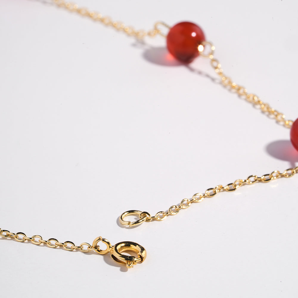 Red Agate Beaded Necklace With 18K plated chain