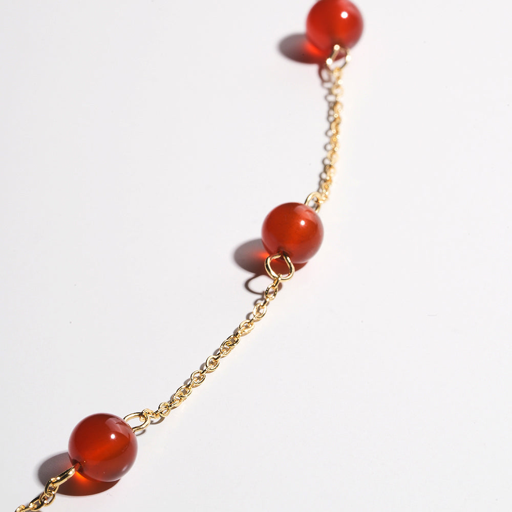 Red Agate Beaded Necklace With 18K plated chain