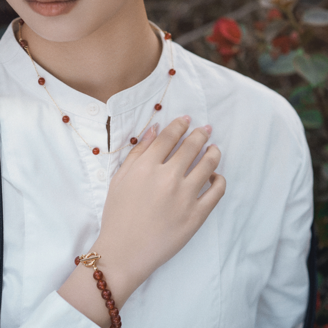 Red Agate Beaded Bracelet