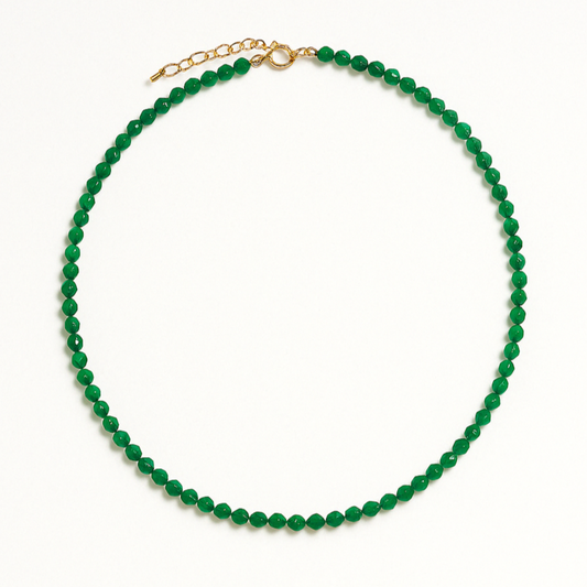 Faceted Green Stone Bead Necklace with Gold Clasp