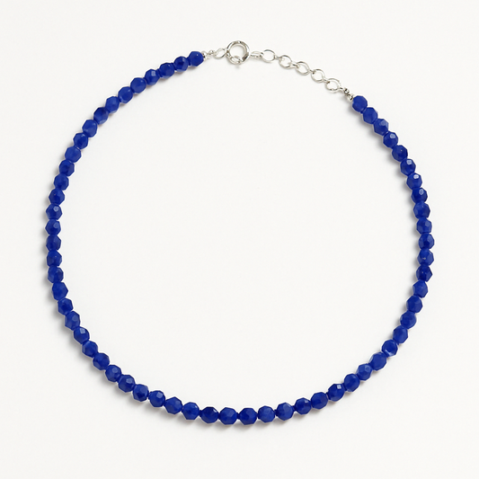Faceted Blue Stone Bead Necklace with Silver Clasp