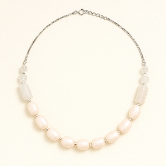 Freshwater Necklace with Silver Chain Gold