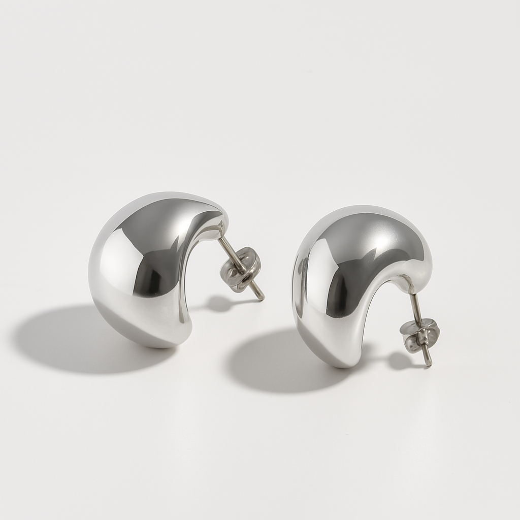 Polished Sterling Silver Crescent Stud Earring