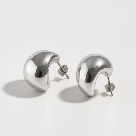 Polished Sterling Silver Crescent Stud Earring