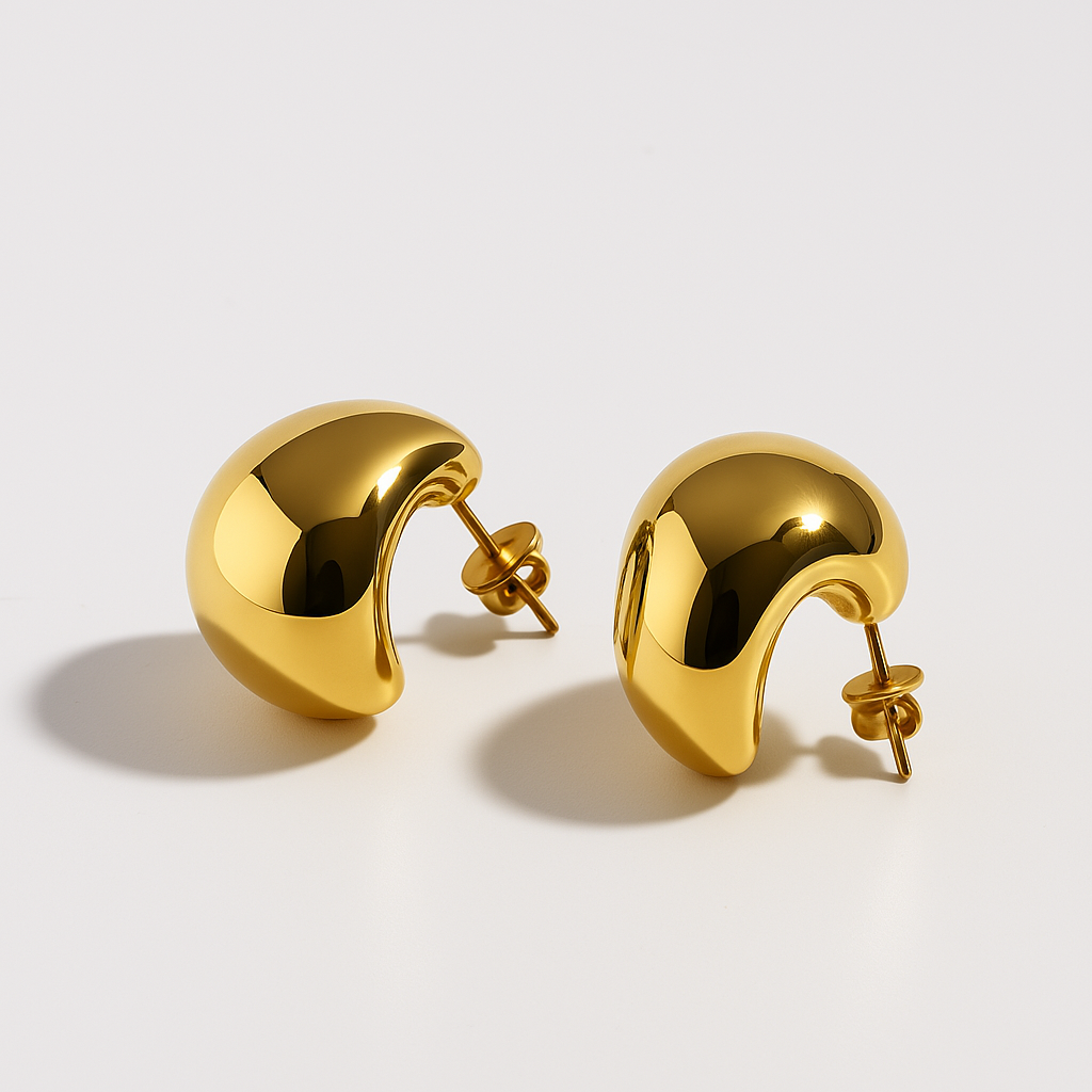 Polished Sterling Gold Crescent Stud Earring