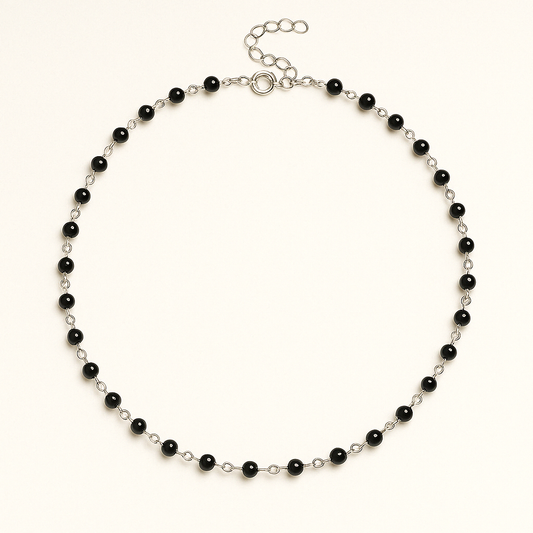 Polished Silver Bead Necklace with Adjustable Chain