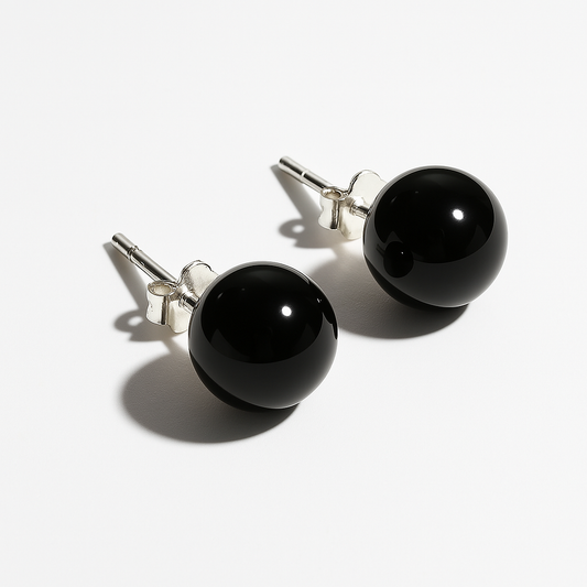 Black Agate Earrings (8mm)
